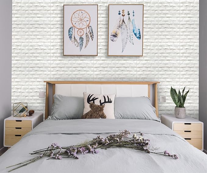 YU LI 3DH 3D Wall Panels Peel and Stick 20PCS White Foam Brick Wallpaper - Image 3