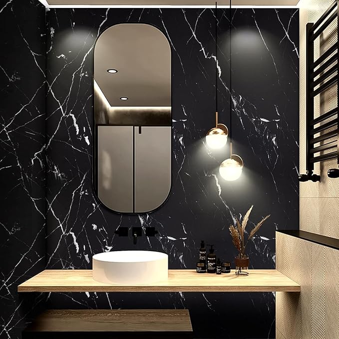 practicalWs 17.71" x 78.7" Marble Contact Paper Black/White Peel and Stick - Image 4