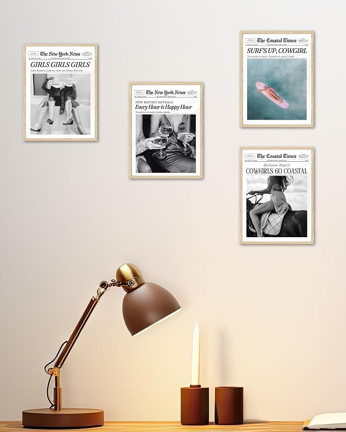 iHery Every Hour is Happy Hour Small Framed Trendy NewsPaper Wall Art, Natural - Image 3