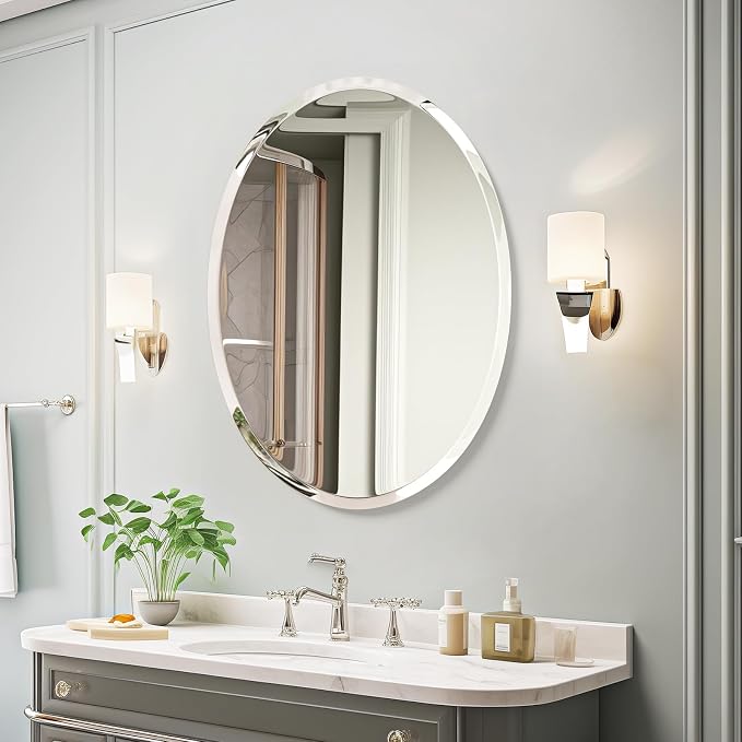 USHOWER Bathroom Mirror for Over Sink, 20x28 Inch Oval Frameless Mirror - Image 7