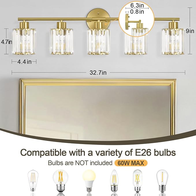 Crystal Bathroom Light Fixtures, Bathroom Lighting Fixtures Over Mirror - Image 2