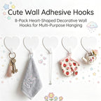 Heart Wall Hooks, 8 Pack, Cute White Decorative Accessories, Purse Hanger - Image 2