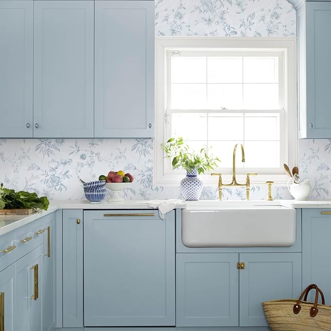 Ismoon Blue Wallpaper Peel and Stick Floral Vintage Stick on Wall Paper French - Image 4