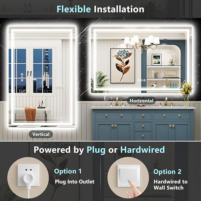 50x36 LED Bathroom Mirror with Lights, Backlit and Front Lit Anti-Fog Lighted - Image 6