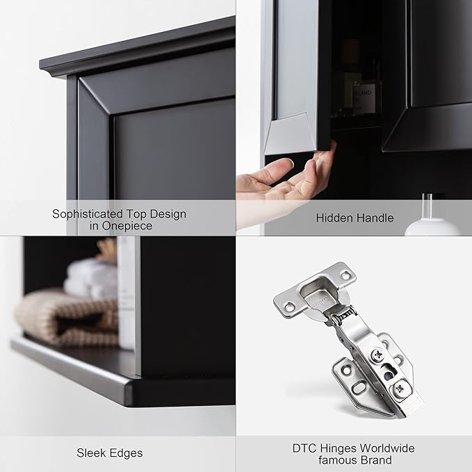 VANIRROR Black Bathroom Wall Cabinet 23x29 inch Wooden Bathroom Medicine Cabinet - Image 4