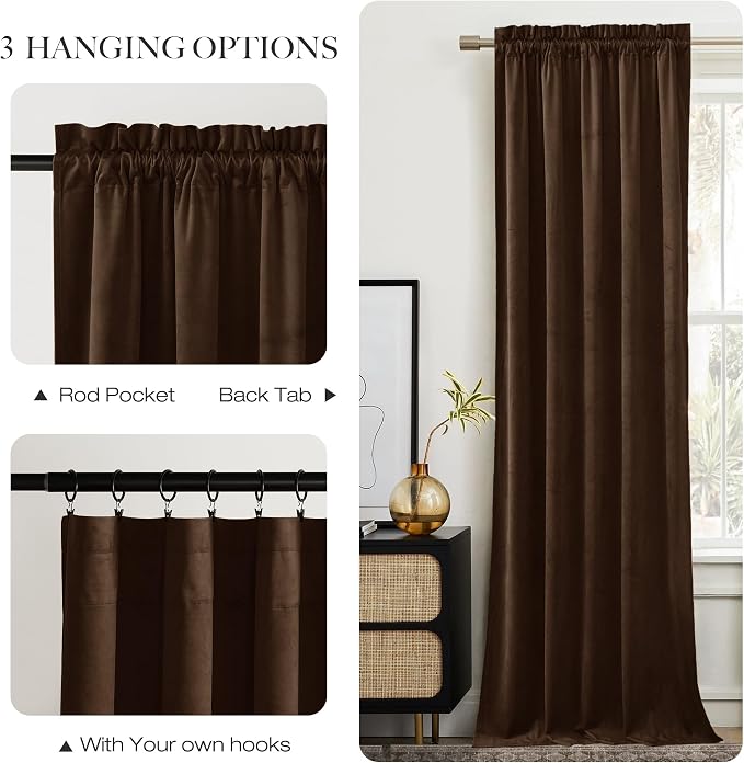 NICETOWN Brown Velvet Curtains, Thermal Insulated Sound Reducing Heavy Matt - Image 8
