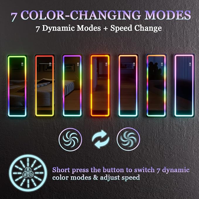 Koonmi Full Length Mirror with LED Lights, RGB Color Changing Lights, 7 Dynamic - Image 4