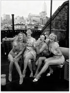 Retro Black And White Woman Canvas Wall Art Fashion Rooftop Party Posters by FuSatisYilife
