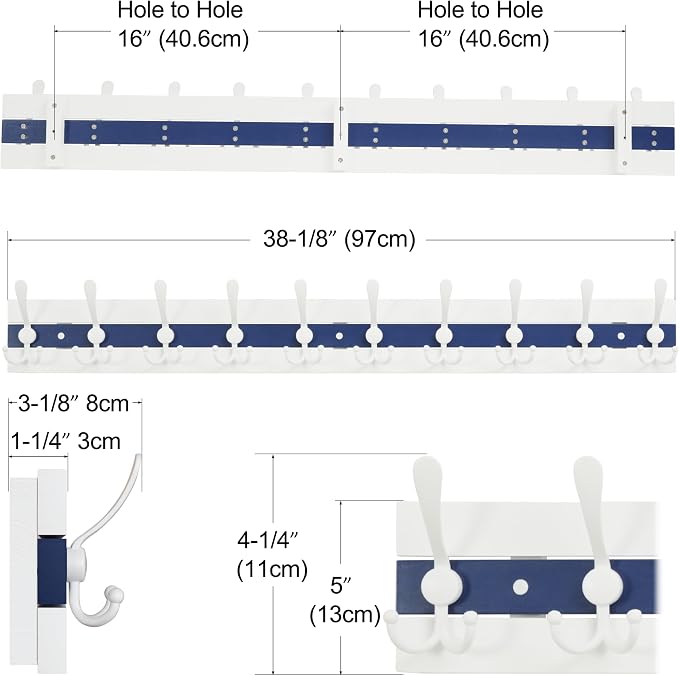 SKOLOO Coastal Coat Rack Wall Mount-38-1/8 Beach House Entryway Wooden Coat Hook - Image 3