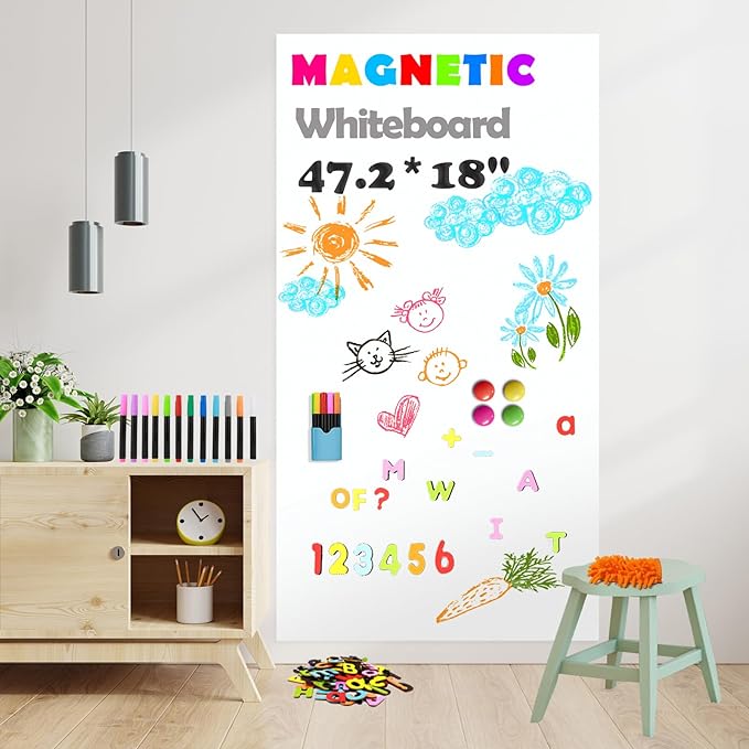 Magnetic Whiteboard Contact Paper 47.2" x 18" Adhesive Magnetic Dry Erase White by Ykall