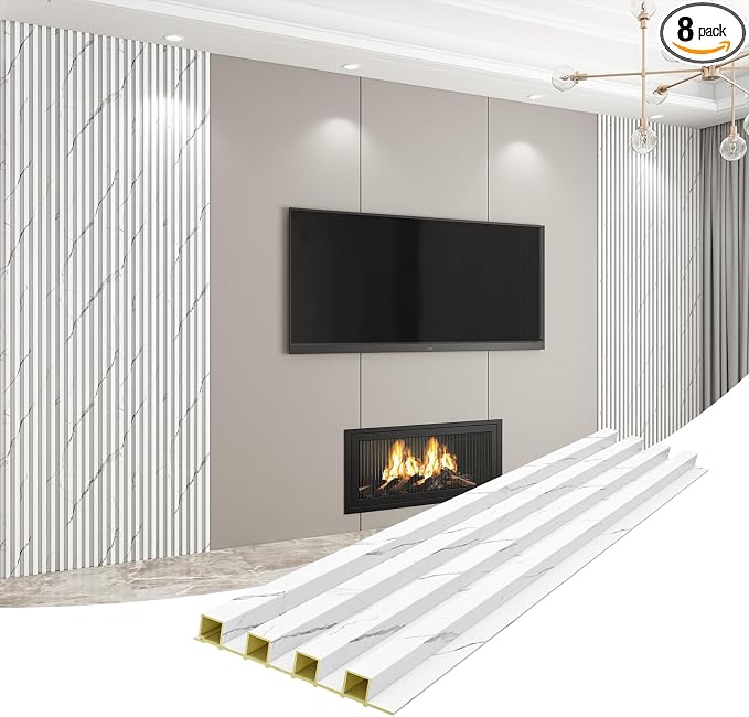 8-Pack WPC Wall Panels 118’’ x 6.1’’ 3D Slat Wall Panel Acoustic Wall Paneling by Unknown