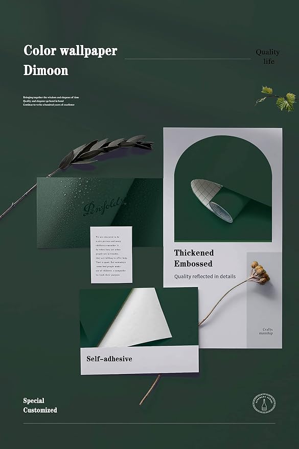 Dimoon 110''x17.7'' Dark Green Peel and Stick Wallpaper Contact Paper Modern - Image 4