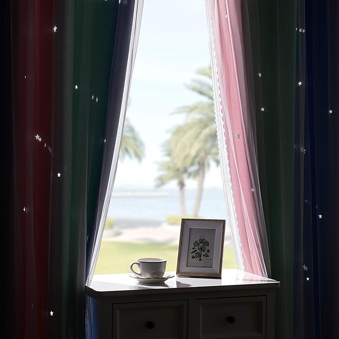 XiDi Curtains for Bedroom Decor, Rainbow Pink GreenBlue52/54/1 - Image 6