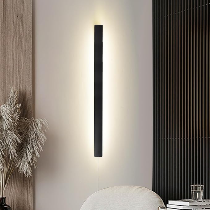 KELUOLY Modern Plug in Wall Lights, 31.4 inch Frosted Black LED Long Wall Sconce - Image 8