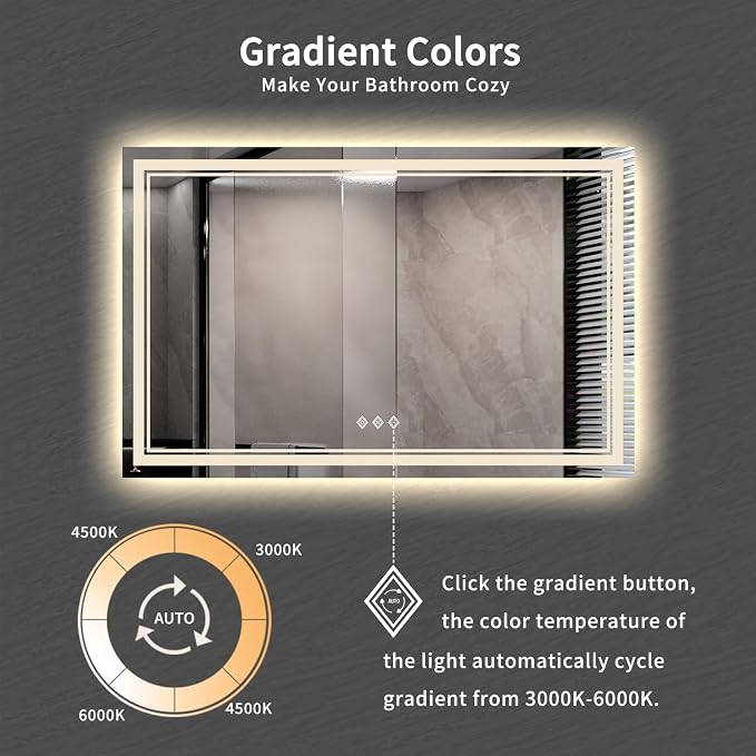 LED Mirror, 55x36 Inch Gradient Front and Backlit Lighted Bathroom Mirror - Image 3