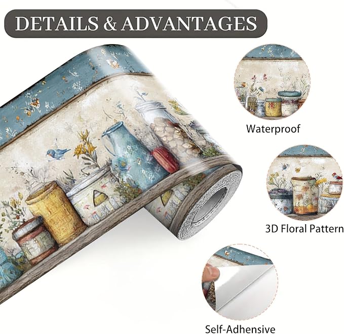 Rustic Country Mason Jar Wallpaper Border 196x4 Inch Peel and Stick Wall Border - Image 9