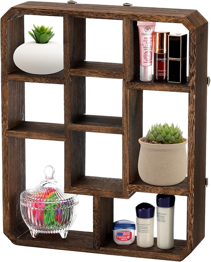 Frcctre Rustic Shadow Box Display Shelf, 9 Compartments Wood Hanging Display - Image 4