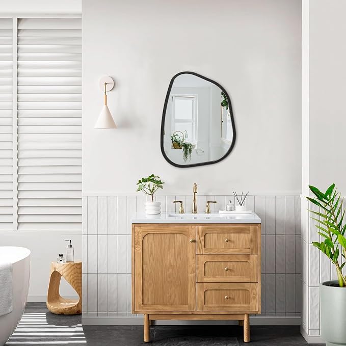 Asymmetrical Small Wall Mirror Irregular Wood Frame Modern Unique Accent Wall - Image 6