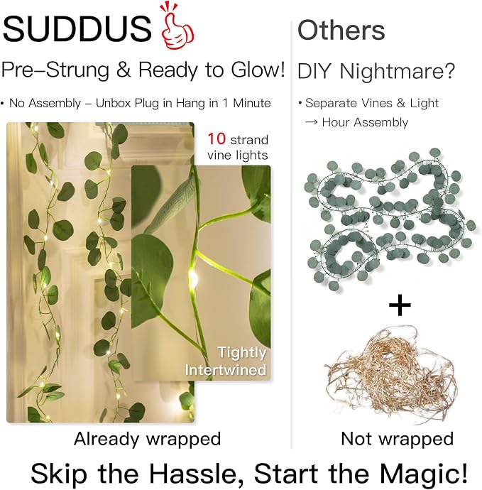 suddus 200 LED Vine with Light Plug in, 6.5ft x 6.5ft Eucalyptus Fairy Curtain - Image 6
