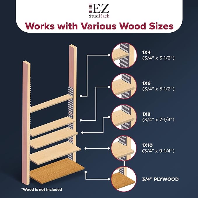 Made in USA EZStudRack Adjustable Shelf Brackets, Your Wood, You Supply It - Image 4