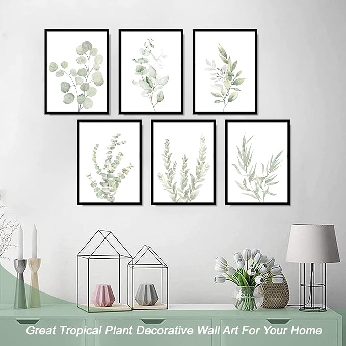 Botanical Plant Wall Art Boho Decor Prints Light Green Eucalyptus Leaf Picture - Image 3