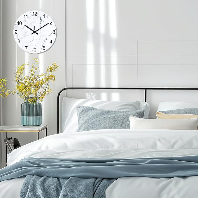 Big White Marble Glass Wall Clocks Battery Operated 16 Inch Abstract Modern - Image 4