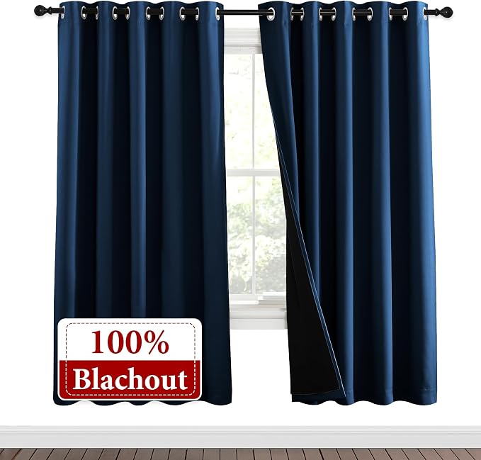NICETOWN Moroccan Blue Full Shade Curtain Panels, Pair of Energy Smart & Noise - Image 2