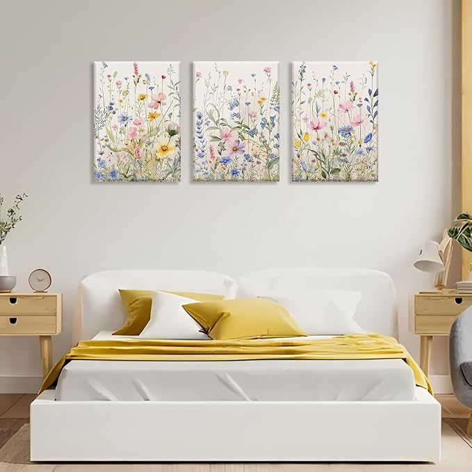 Bwodke Wildflower Wall Art Watercolor Botanical Floral Colorful Canvas Prints - Image 7