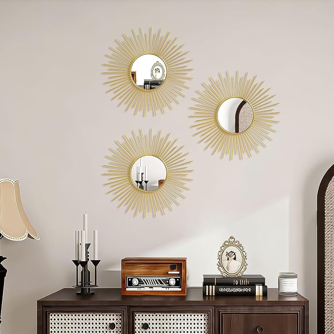 3 Pack Metal Mirrors for Wall Sunburst Wall Mirrors Home Décor Decorative - Image 5