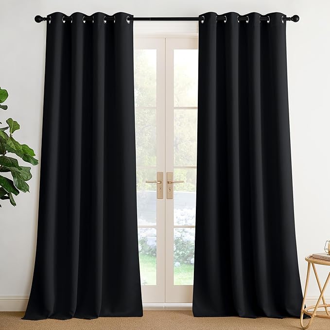 NICETOWN Room Darkening Draperies Curtains Panels, 2 Panels Black W52 x L96 by NICETOWN