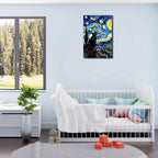 ALMLZL Framed Van Gogh The Starry Night Cat Canvas Wall Art Cute Funny Black - Image 4
