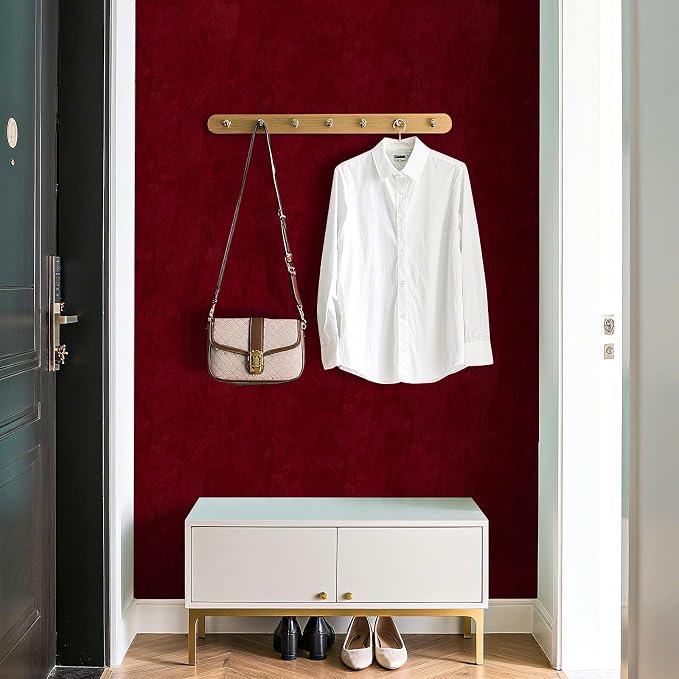17.7"x317" Burgundy Suede Wallpaper Self Adhesive Velvet Flocking Liner Soft - Image 5