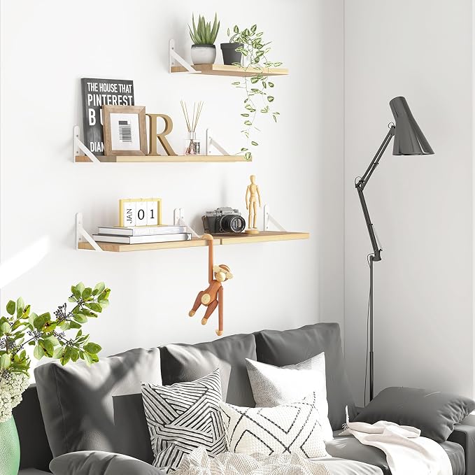 YGEOMER Floating Shelves for Wall, Different Sizes Natural Wood Wall Shelves - Image 5