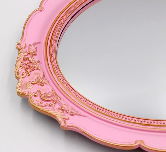 YCHMIR Vintage Decorative Wall Mirror 14.8 x 13.1 Inch Oval Mirror（Pink） - Image 5