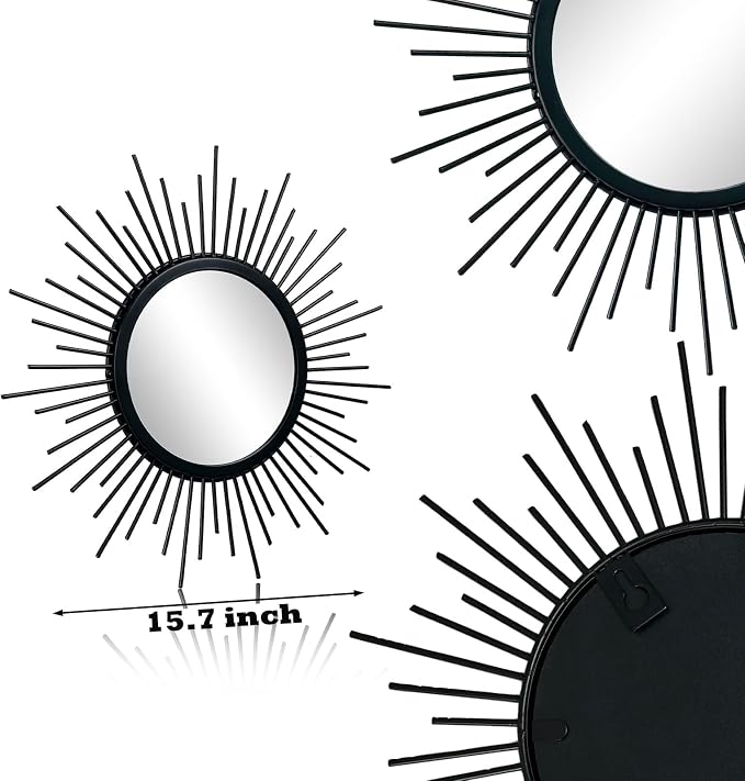 3 Set Black Mirrors for Wall Decor Metal Mirrors Small Mirror Sets Hanging - Image 6