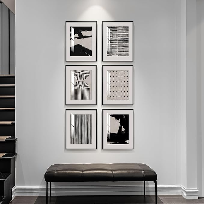 Framed Black and White Abstract Wall Art, 6 Pieces Modern Prints Paintings - Image 3