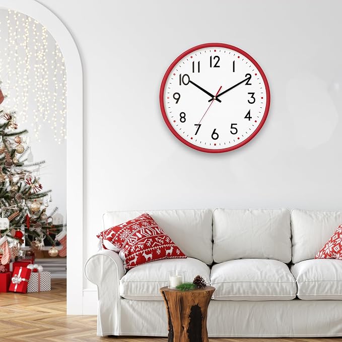 HZDHCLH Wall Clock Red, Silent Wall Clocks Battery Operated 12 Inch Modern Non - Image 6