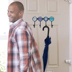 Coat Rack Wall Mounted with 4 Hooks, Round Blue Pattern Decorative Wall Hooks - Image 7