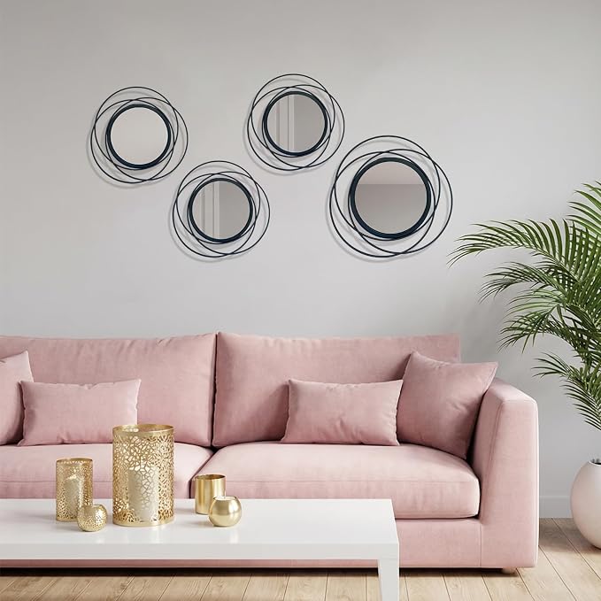4 Piece Gold Round Wall Mirror Set Modern Metal Circle Home Decor - Image 7