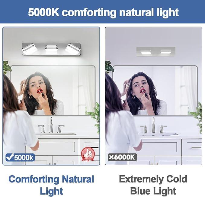 360° Rotate 3-Light LED Bathroom Vanity Light Fixtures, 1300LM Acrylic Chrome - Image 3