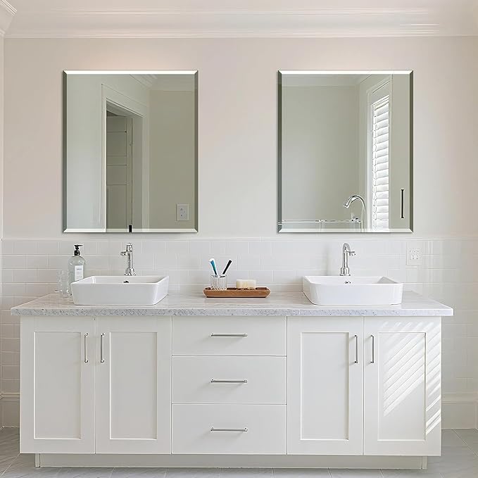 Frameless Bathroom Mirror for Wall, Rectangle Beveled Edge Mirror for Over Sink - Image 3
