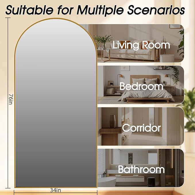 76"x34" Floor Mirror Full Length, Arched Full Length Mirror - Image 6