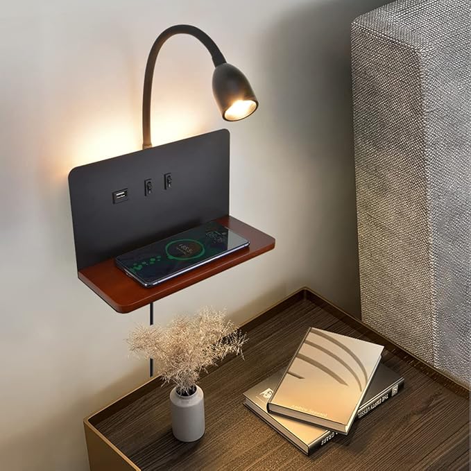 Bedside Wall Sconces with Wireless Charging Station & USB Charging, 3 by SENFAY