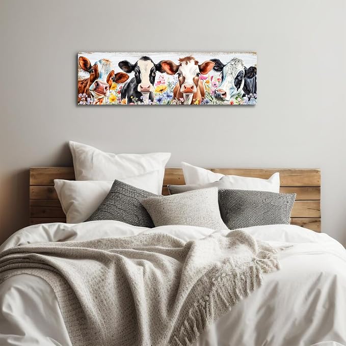 Country Cow Canvas Wall Art Kitchen Wall Decor Vintage Funny Cattle Flowers - Image 3