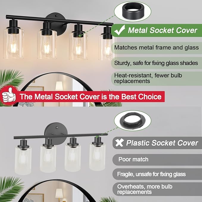 4-Light Bathroom Light Fixtures, Matte Black Modern Vanity Lights Over Mirror - Image 8