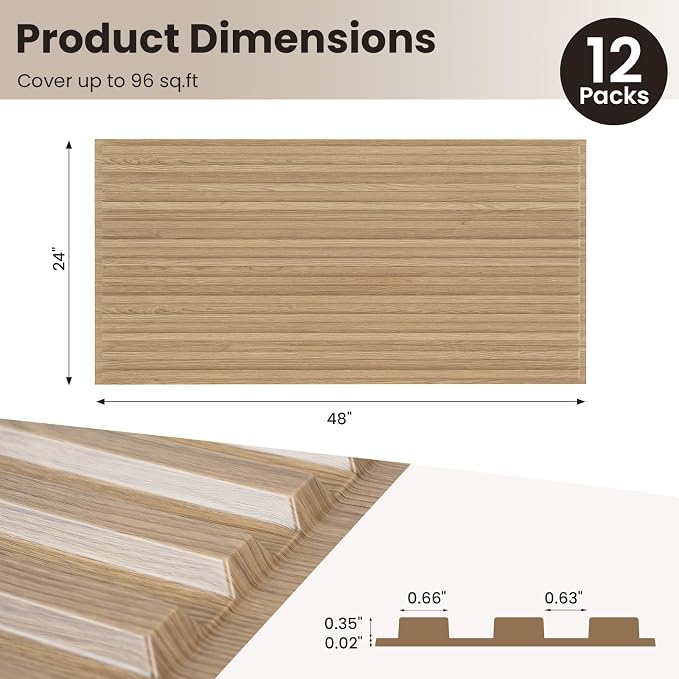 Giantex 12 Pack Fluted PVC Wall Panels, Glue Up or Drop Ceiling Panel, - Image 3