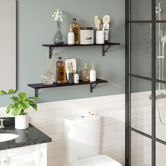 DINZI LVJ Long Wall Shelves, 31.5 Inch Wall Mounted Shelves Set of 2, - Image 4