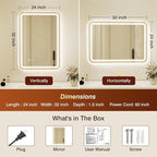 24x32 Inch Gold Framed LED Bathroom Mirror - Image 2