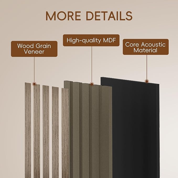 EVERECO 6 Pack Wood Slat Acoustic Wall Panels 92.5" × 7.87", 3D Sound Absorbing - Image 4