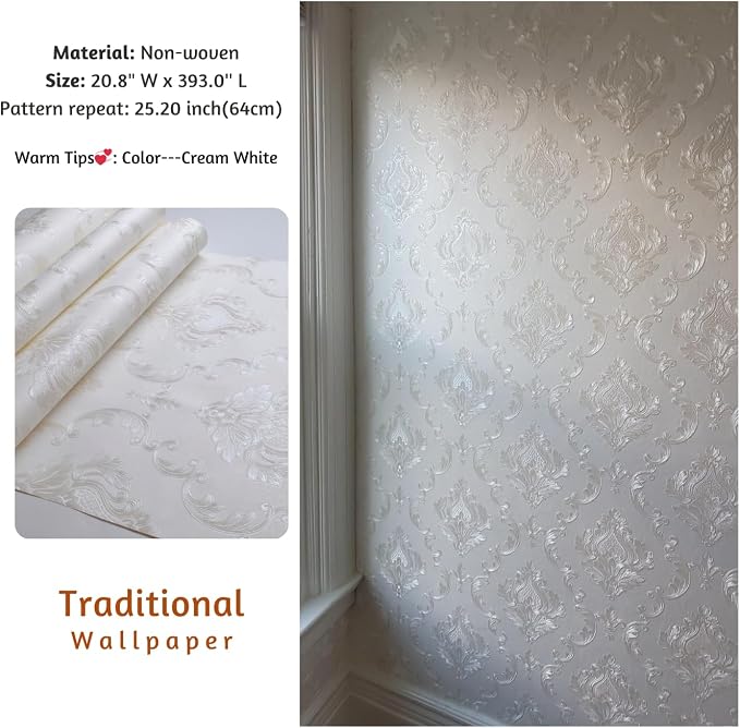 Vintage Embossed Textured Floral Traditional Wallpaper Cream White Decorative - Image 2